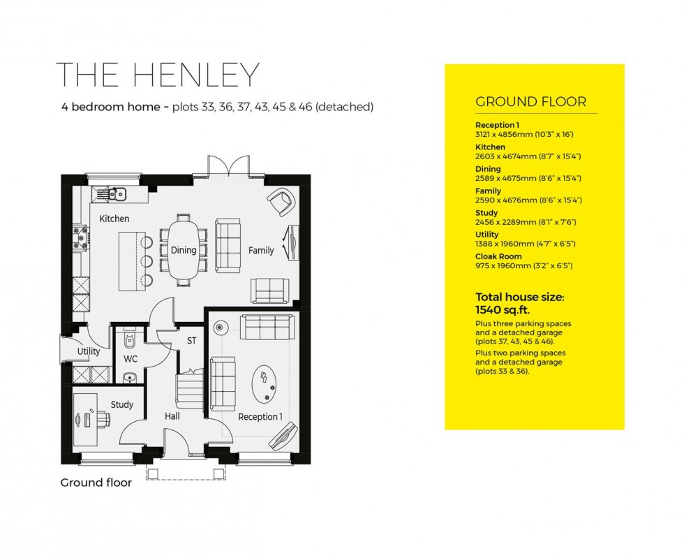 Floorplan for Plot 46, The Henley, Cygnets Rest, Drakes Broughton