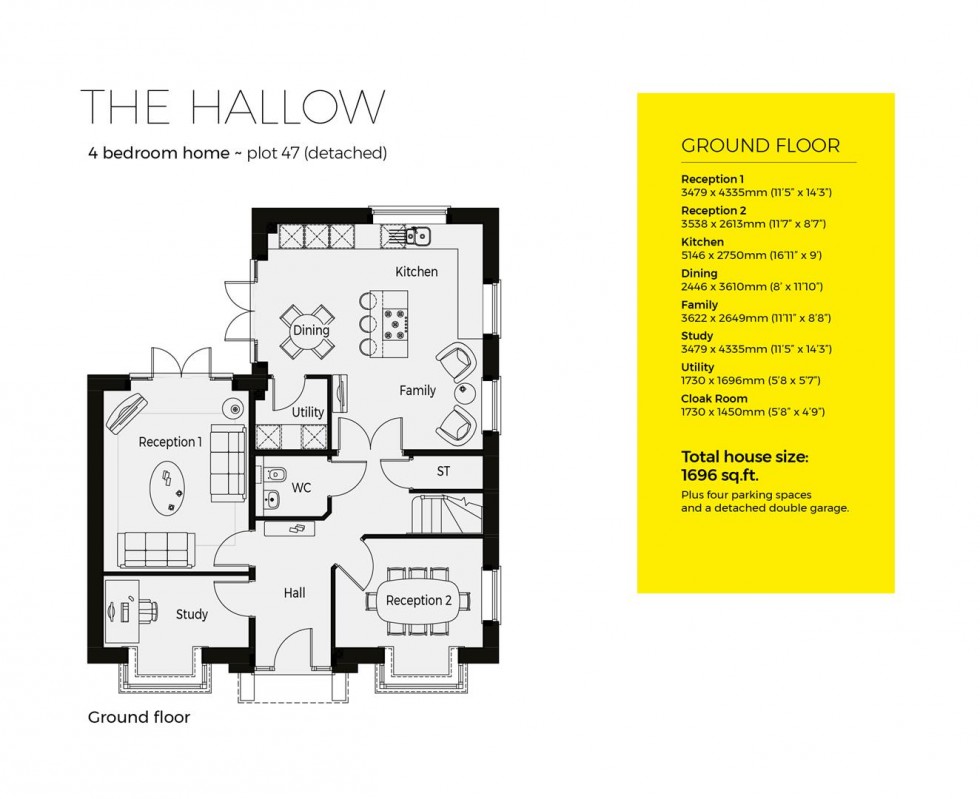 Floorplan for Plot 47, the Hallow, Cygnets Rest, Drakes Broughton