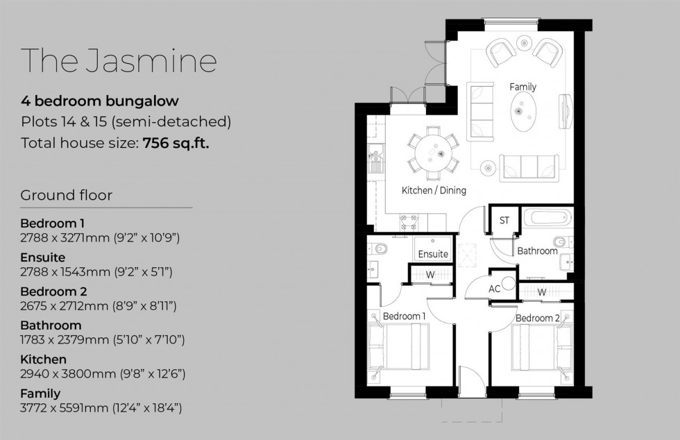 Floorplan for Plot 14, the Jasmine,  Maypole Place, Evesham