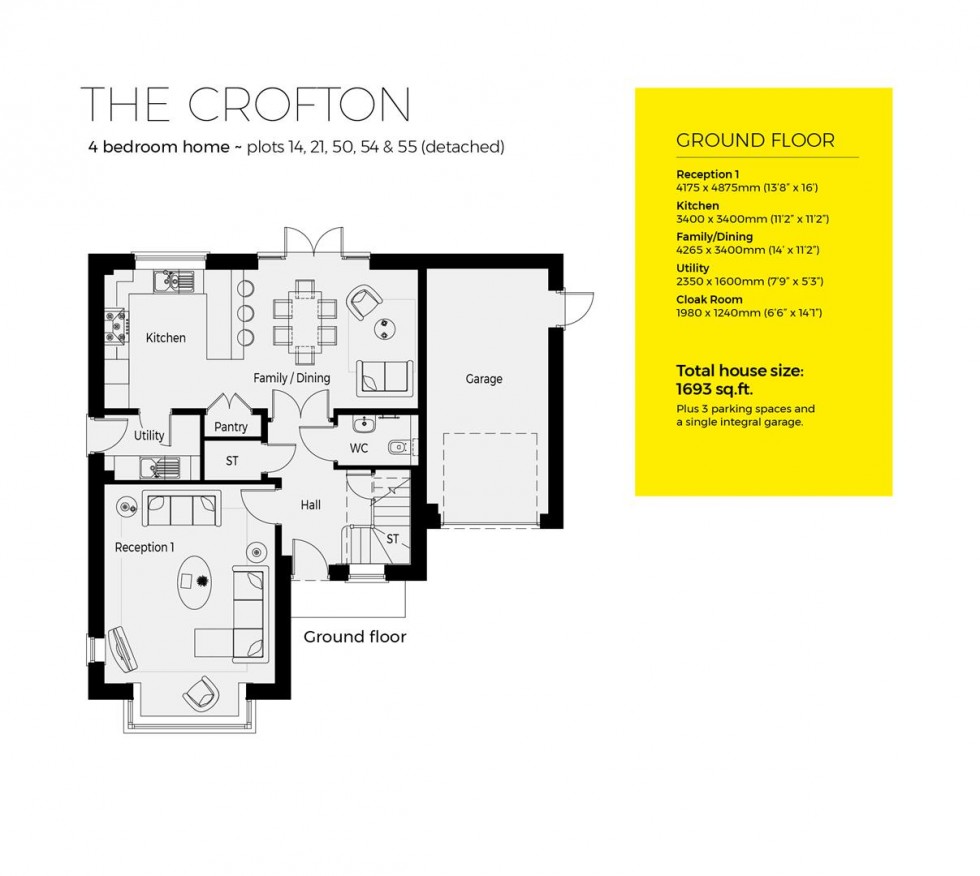 Floorplan for Plot 54, The Crofton, Severn Meadows, Upton Upon Severn