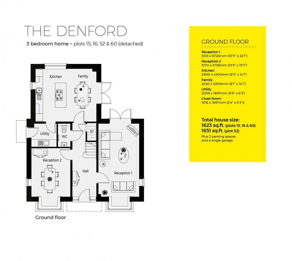 Floorplan for Plot 60, The Denford, Severn Meadows, Upton Upon Severn