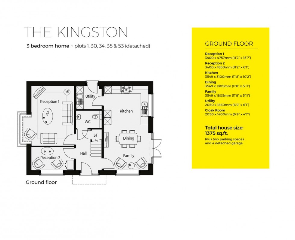 Floorplan for Plot 53, The Kingston, Cygnets Rest, Drakes Broughton