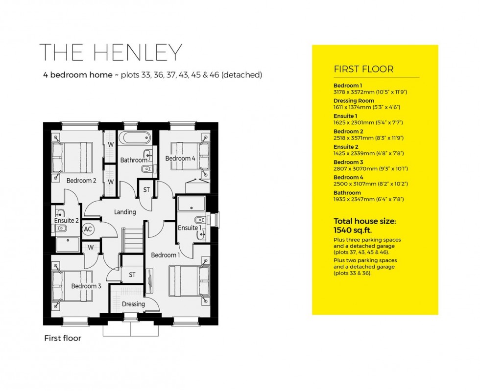 Floorplan for Plot 33, The Henley, Cygnets Rest, Drakes Broughton