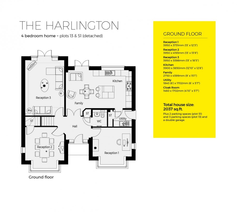 Floorplan for Plot 51, The Harlington,  Severn Meadows, Upton Upon Severn